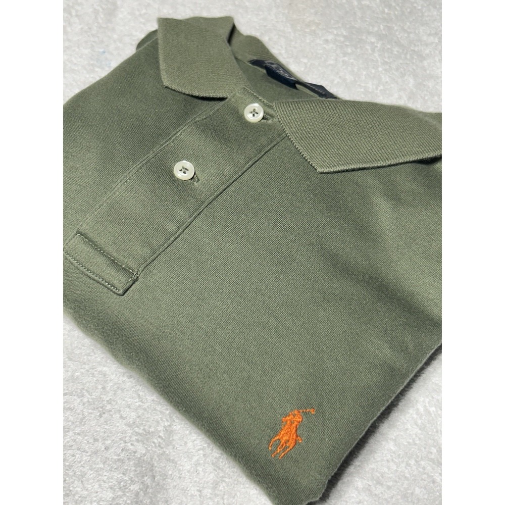 Vintage Polo Ralph Lauren Olive Green Polo Shirt XL Orange Pony Side Vent Flaw